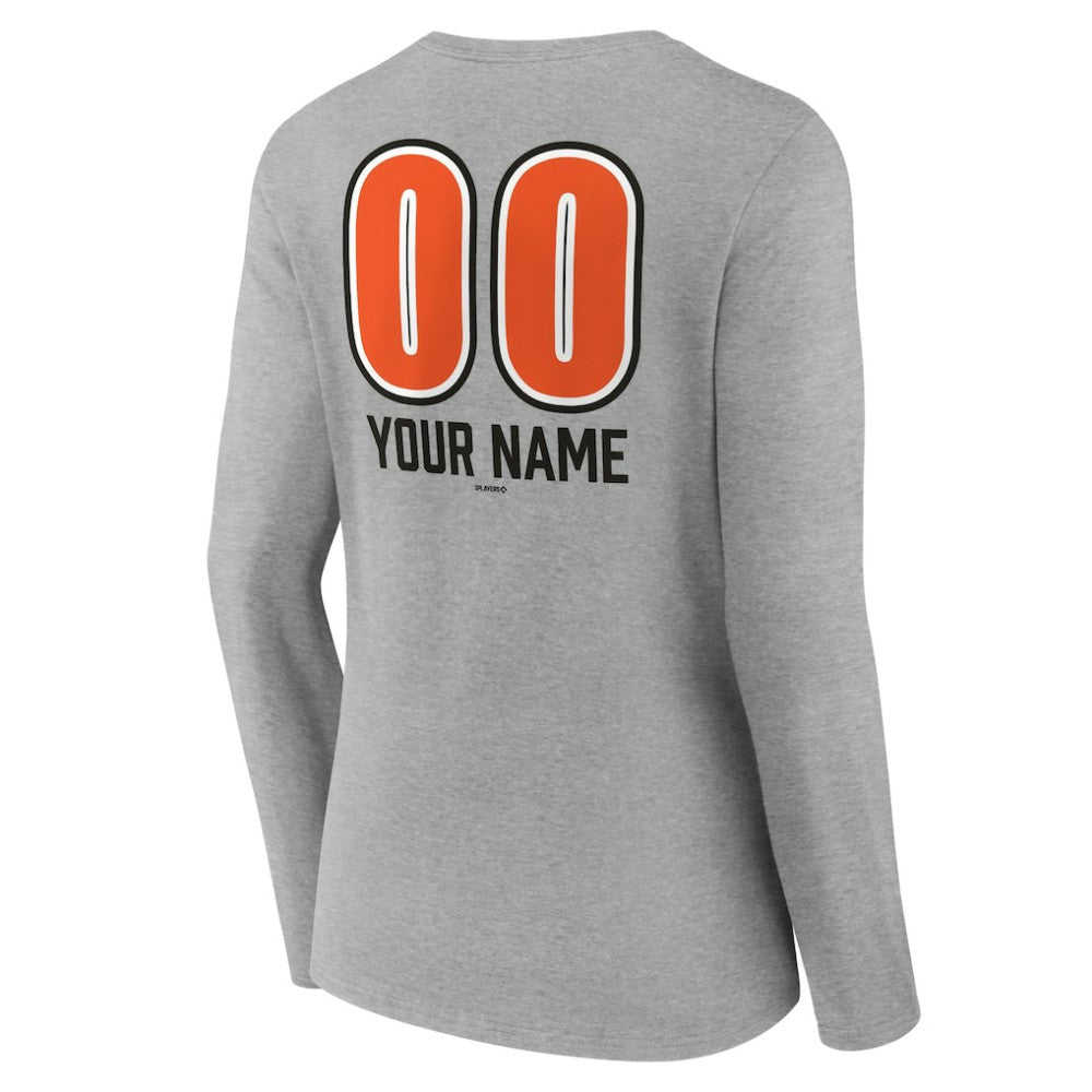 Baltimore Orioles Women's Personalized Name & Number Fastball Long Sleeve V-Neck T-Shirt - Gray - MLB on Sale