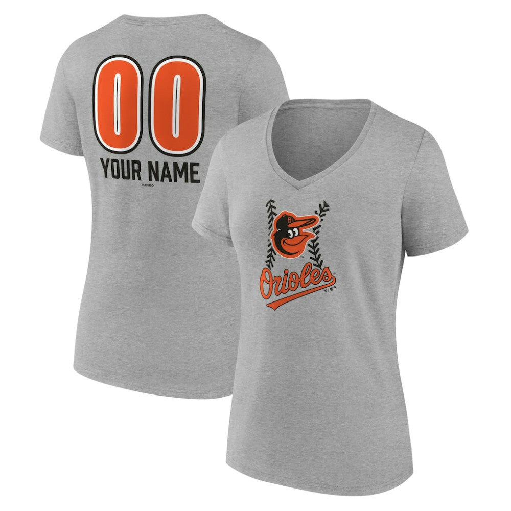 Baltimore Orioles Women's Personalized Name & Number Fastball V-Neck T-Shirt - Gray - MLB on Sale