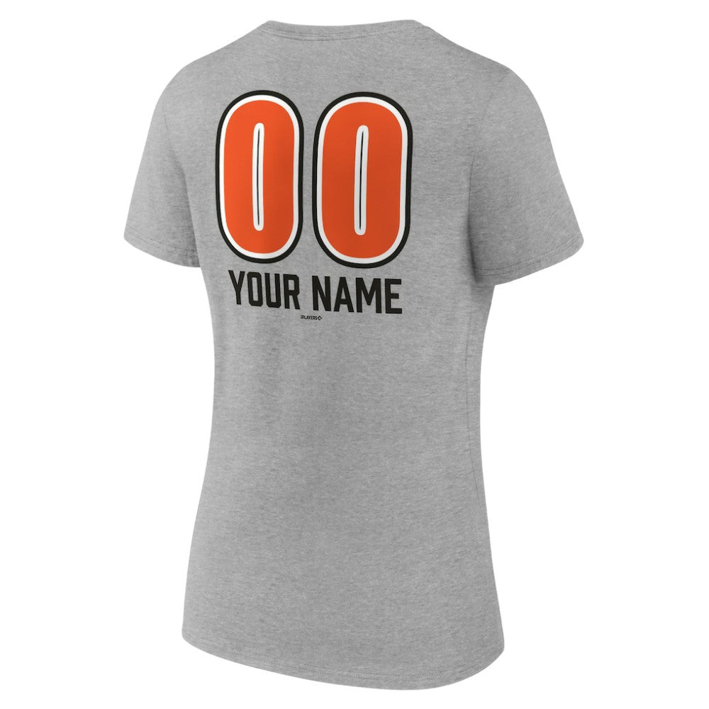 Baltimore Orioles Women's Personalized Name & Number Fastball V-Neck T-Shirt - Gray - MLB on Sale