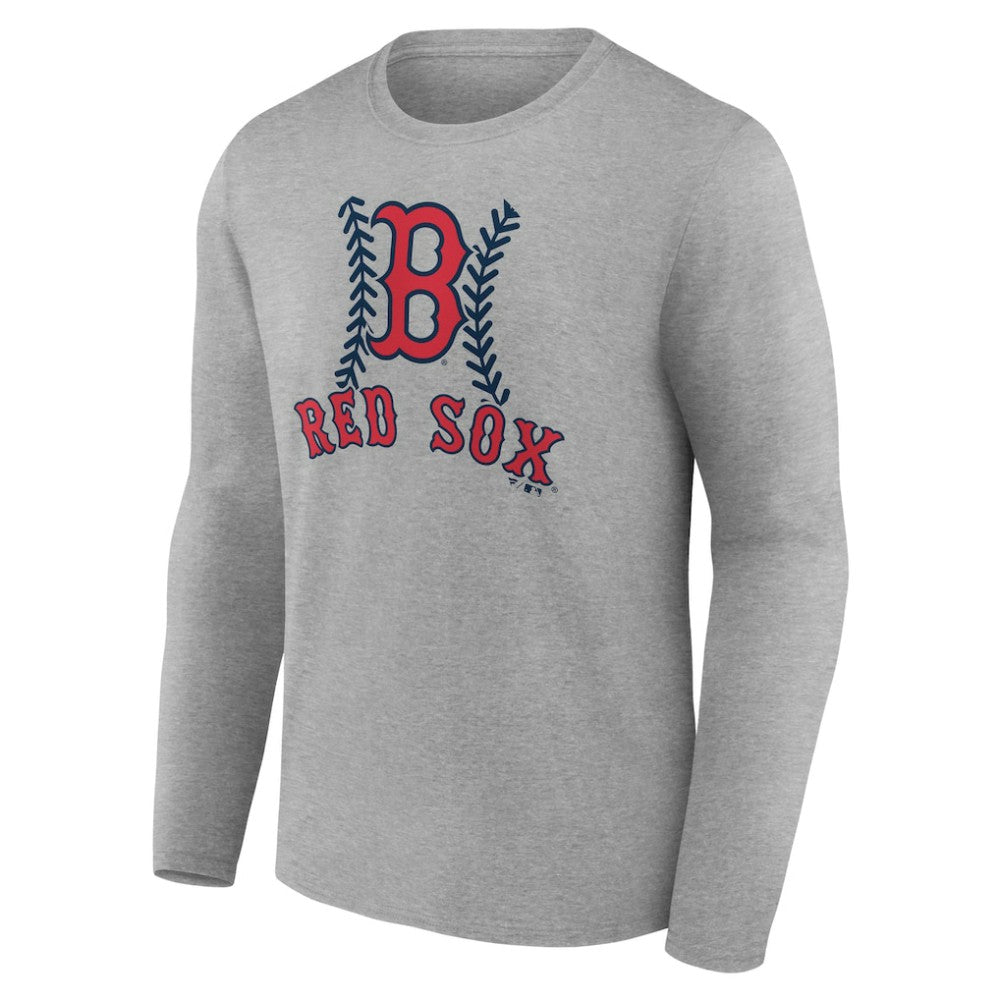 Boston Red Sox Personalized Name & Number Fastball Long Sleeve T-Shirt - Gray - MLB Sale