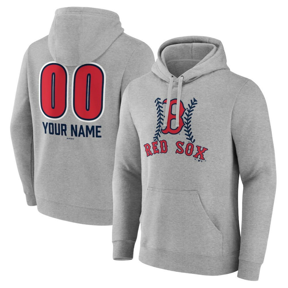 Boston Red Sox Personalized Name & Number Fastball Pullover Hoodie - Gray - MLB Sale