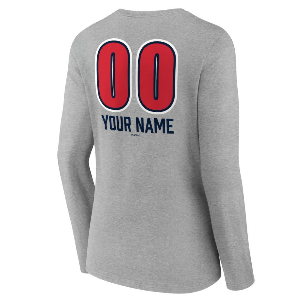 Boston Red Sox Women's Personalized Name & Number Fastball Long Sleeve V-Neck T-Shirt - Gray - MLB on Sale