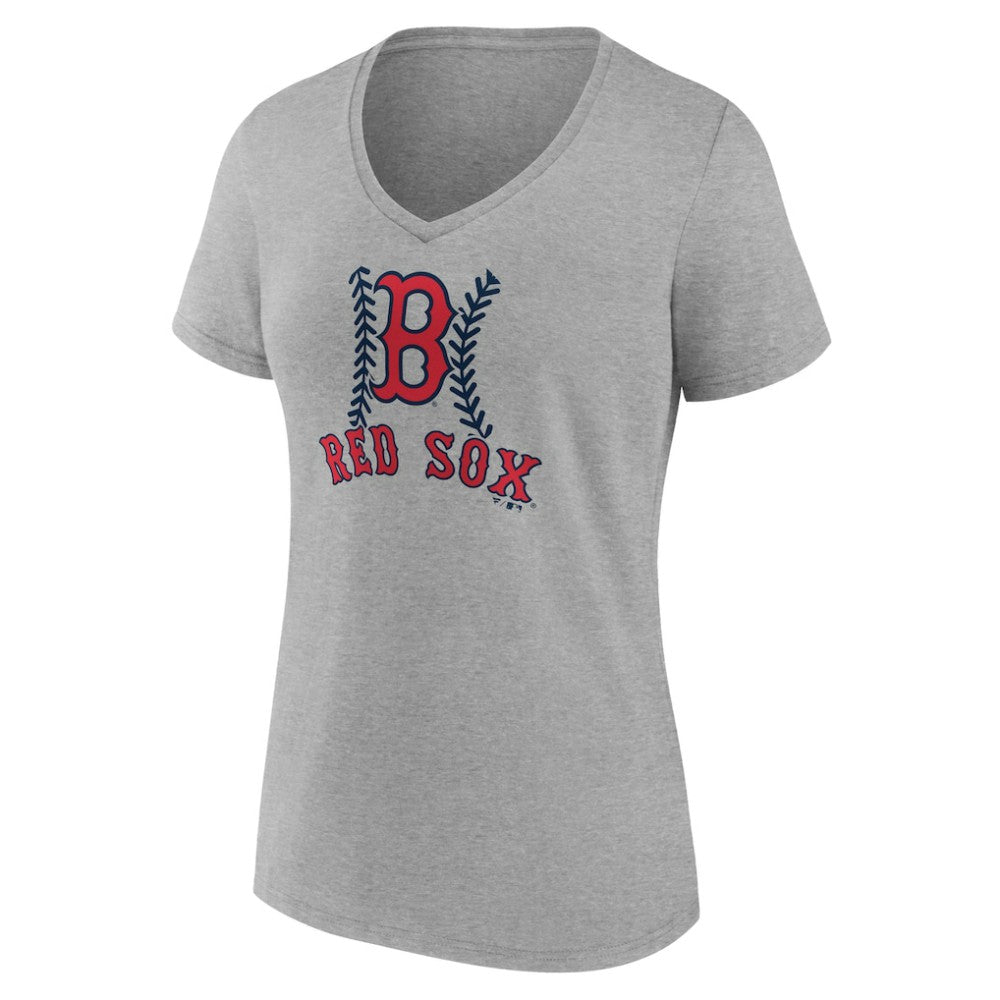 Boston Red Sox Women's Personalized Name & Number Fastball V-Neck T-Shirt - Gray - MLB Sale