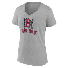 Boston Red Sox Women's Personalized Name & Number Fastball V-Neck T-Shirt - Gray - MLB Sale