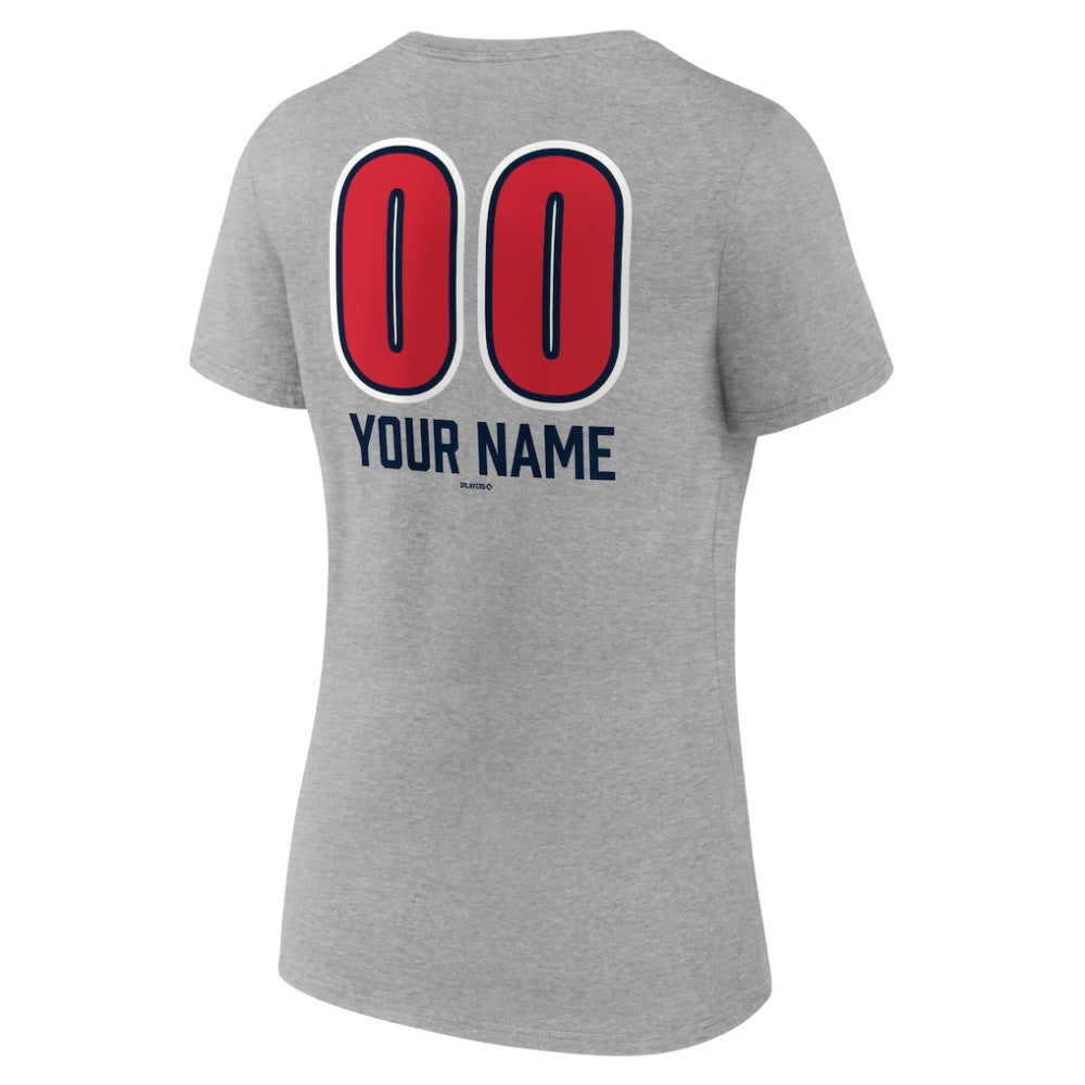 Boston Red Sox Women's Personalized Name & Number Fastball V-Neck T-Shirt - Gray - MLB Sale