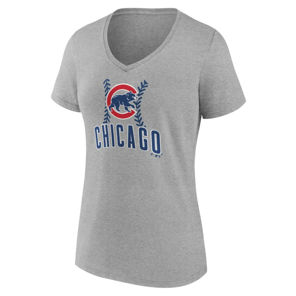 Chicago Cubs Women's Personalized Name & Number Fastball V-Neck T-Shirt - Gray - MLB Online