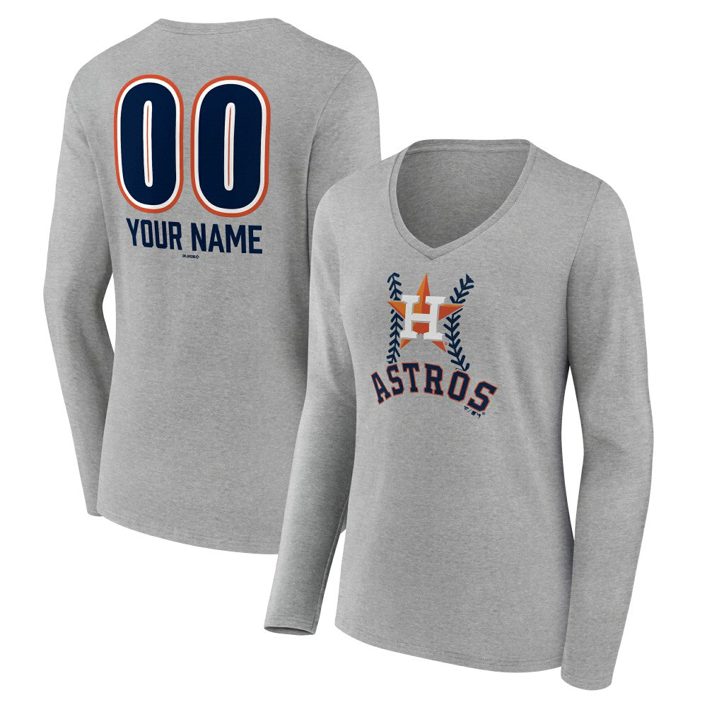 Houston Astros Women's Personalized Name & Number Fastball Long Sleeve V-Neck T-Shirt - Gray - MLB on Sale