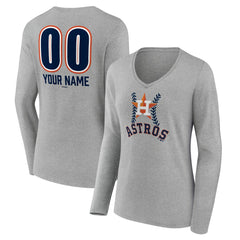 Houston Astros Women's Personalized Name & Number Fastball Long Sleeve V-Neck T-Shirt - Gray - MLB on Sale