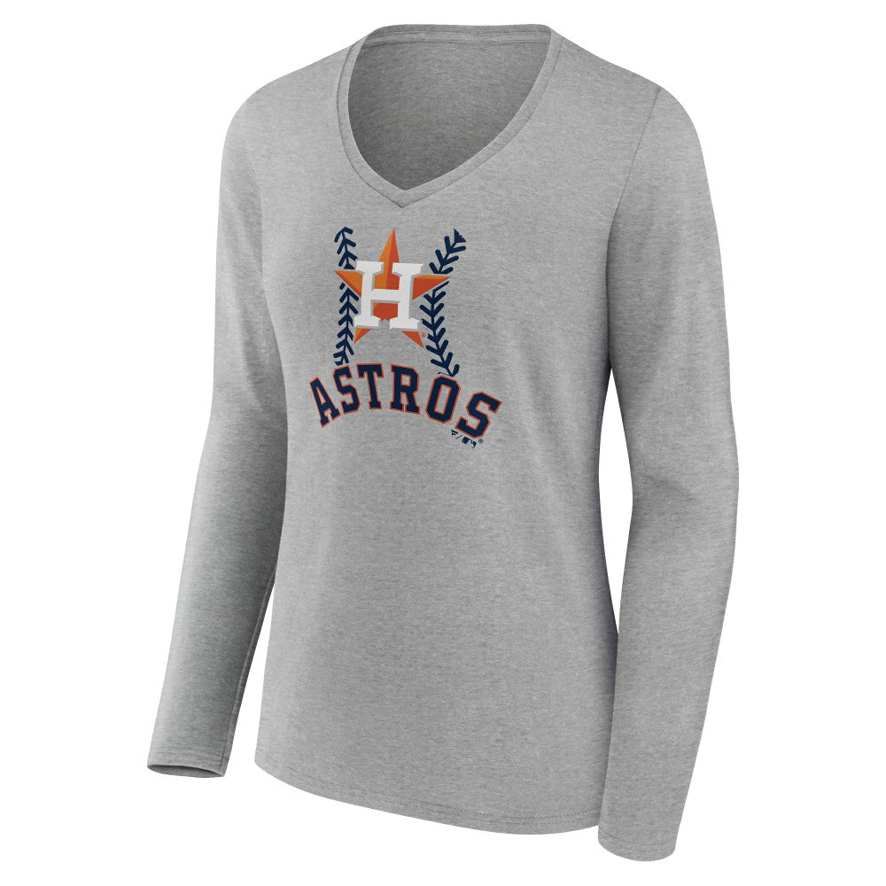 Houston Astros Women's Personalized Name & Number Fastball Long Sleeve V-Neck T-Shirt - Gray - MLB on Sale