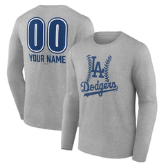 Los Angeles Dodgers Personalized Name & Number Fastball Long Sleeve T-Shirt - Gray - MLB on Sale