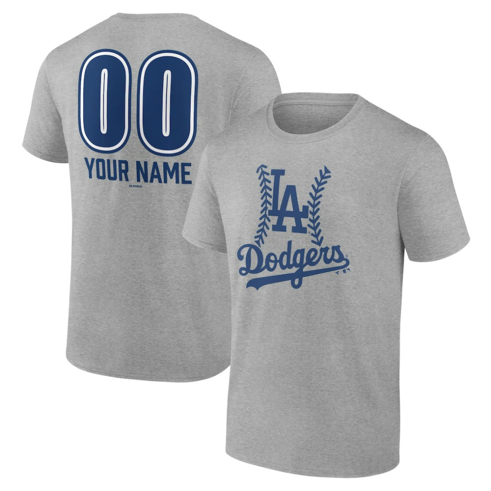 Los Angeles Dodgers Personalized Name & Number Fastball T-Shirt - Heather Gray - MLB Discount