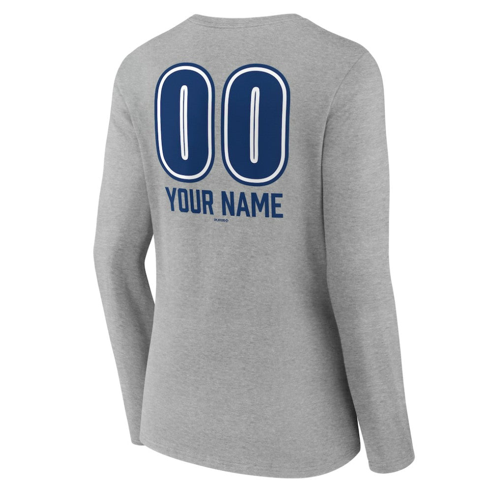 Los Angeles Dodgers Women's Personalized Name & Number Fastball Long Sleeve V-Neck T-Shirt - Gray - MLB Lifestyle