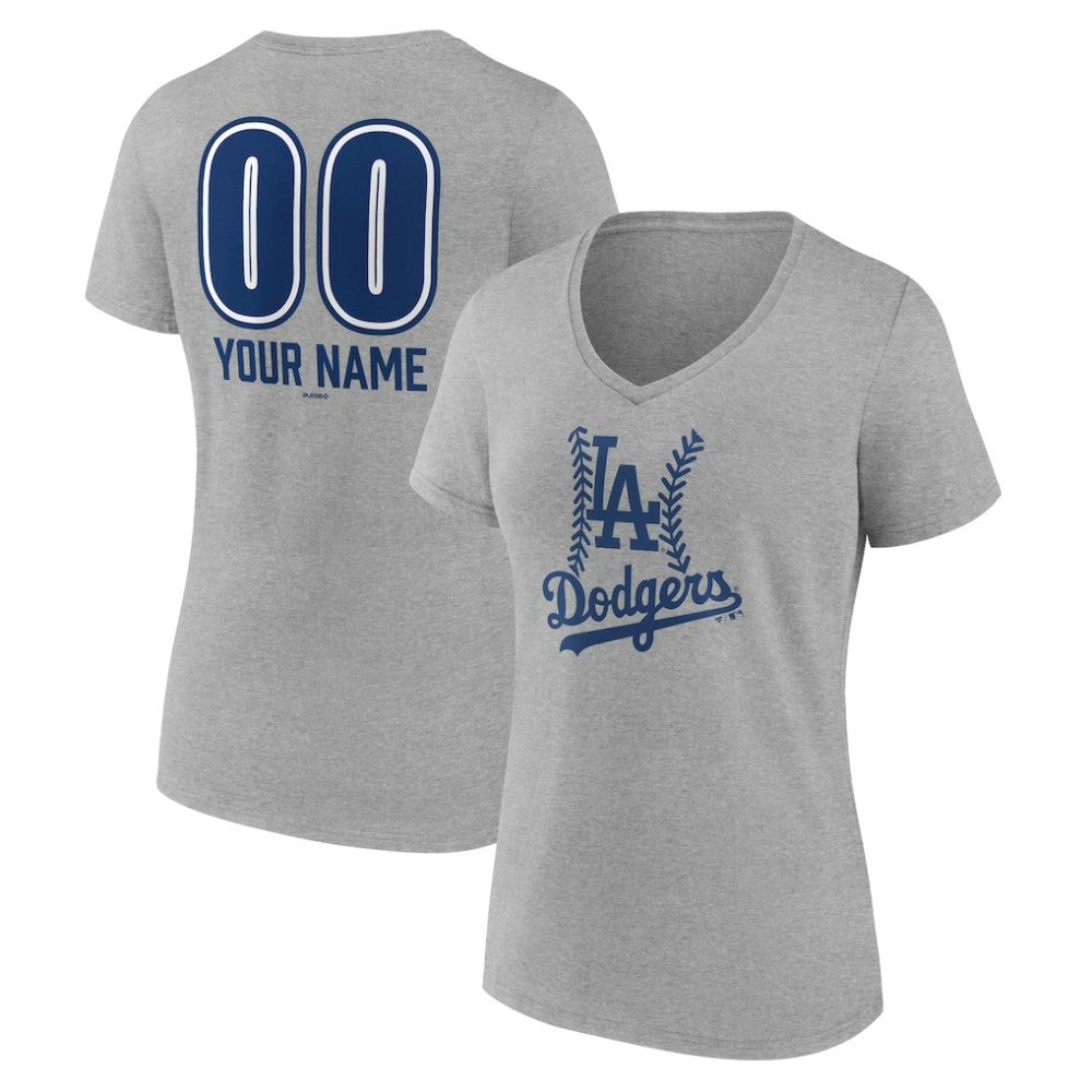 Los Angeles Dodgers Women's Personalized Name & Number Fastball V-Neck T-Shirt - Gray - MLB on Sale