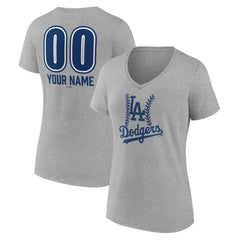 Los Angeles Dodgers Women's Personalized Name & Number Fastball V-Neck T-Shirt - Gray - MLB on Sale
