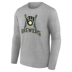 Milwaukee Brewers Personalized Name & Number Fastball Long Sleeve T-Shirt - Gray - MLB Discount