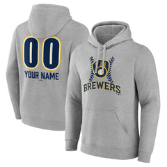 Milwaukee Brewers Personalized Name & Number Fastball Pullover Hoodie - Gray - MLB Discount