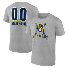 Milwaukee Brewers Personalized Name & Number Fastball T-Shirt - Heather Gray - MLB Lifestyle