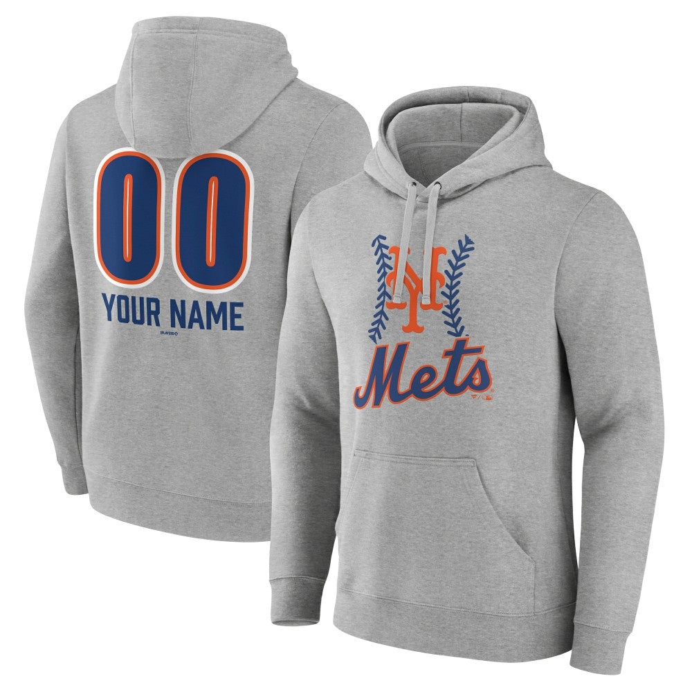 New York Mets Personalized Name & Number Fastball Pullover Hoodie - Gray - MLB Lifestyle