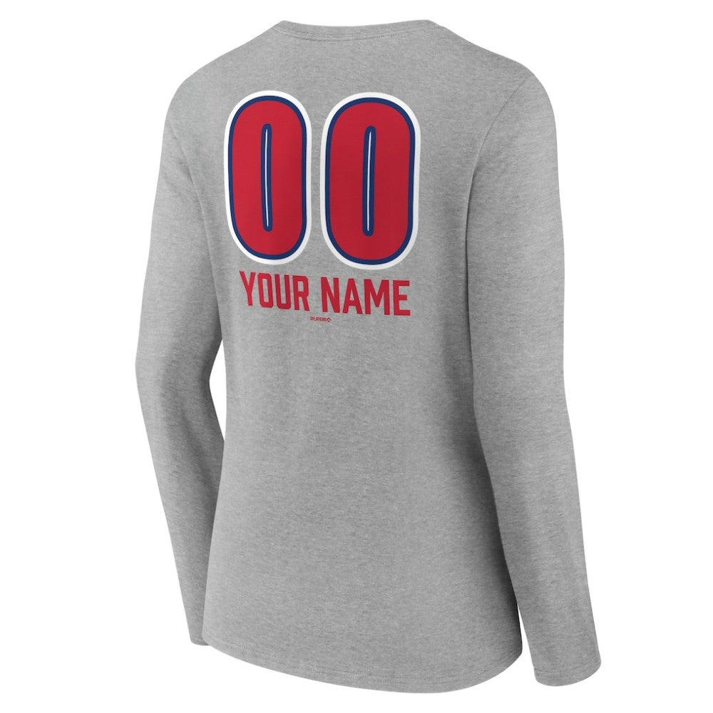 Philadelphia Phillies Women's Personalized Name & Number Fastball Long Sleeve V-Neck T-Shirt - Gray - MLB on Sale
