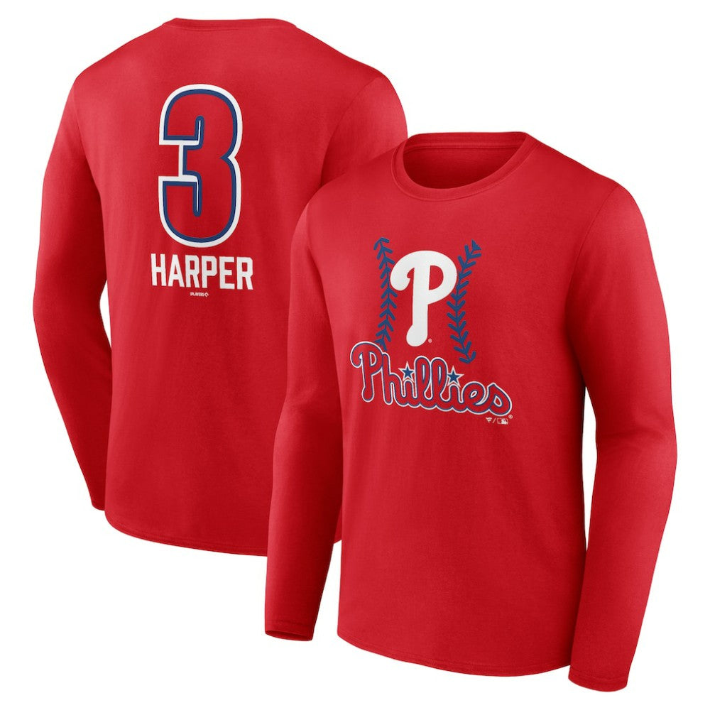 Bryce Harper Philadelphia Phillies Fastball Player Name & Number Long Sleeve T-Shirt - Red - MLB Online