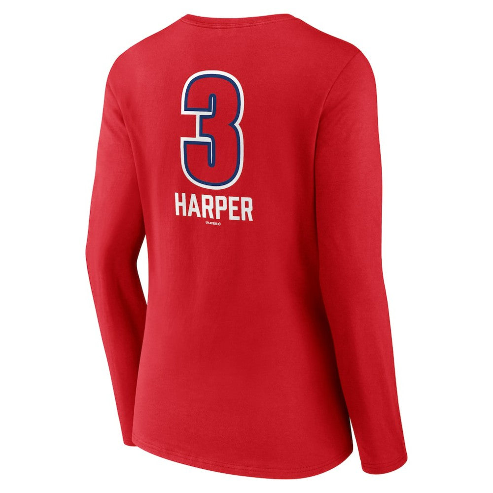 Bryce Harper Philadelphia Phillies Women's Fastball Player Name & Number Long Sleeve V-Neck T-Shirt - Red - MLB Online