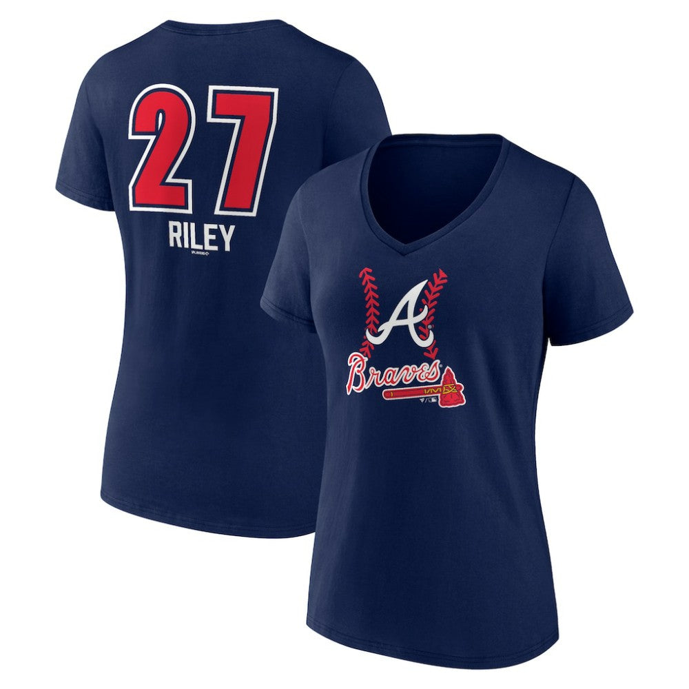 Austin Riley Atlanta Braves Women's Fastball Player Name & Number V-Neck T-Shirt - Navy - MLB Discount