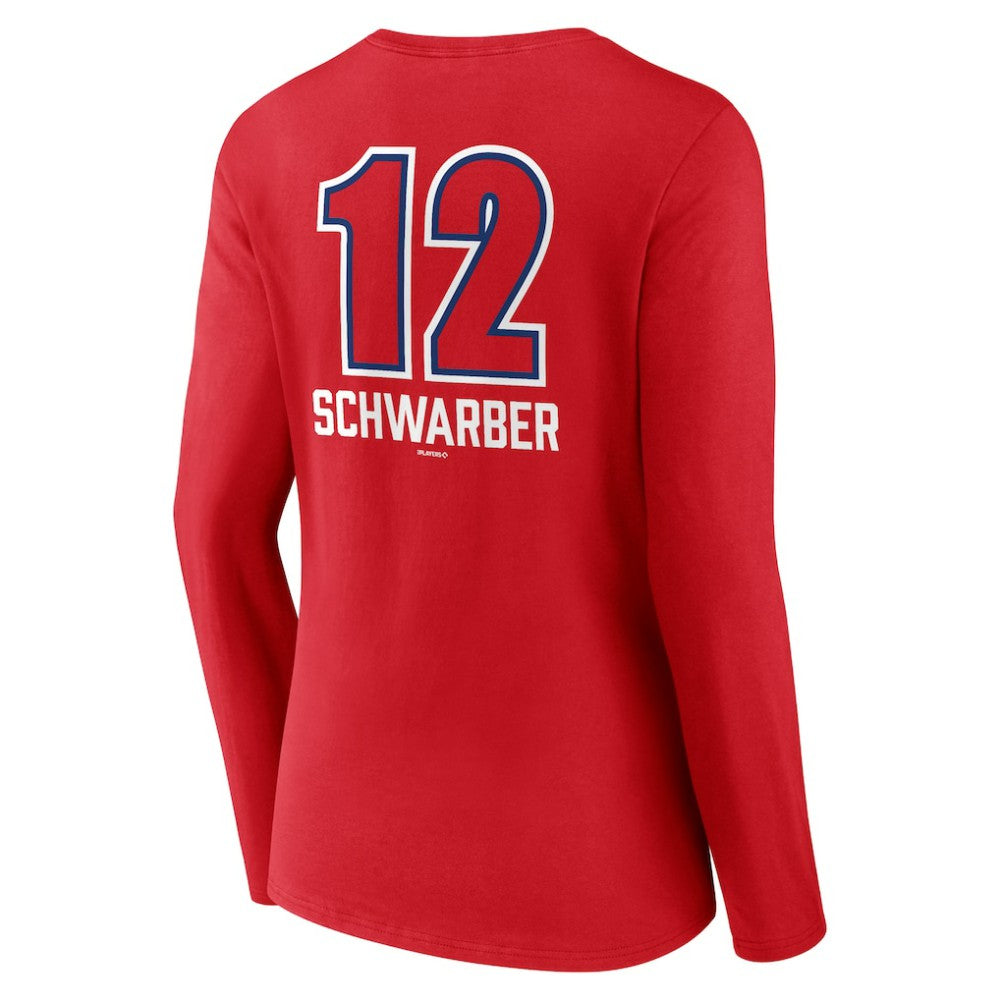 Kyle Schwarber Philadelphia Phillies Women's Fastball Player Name & Number Long Sleeve V-Neck T-Shirt - Red - MLB Discount
