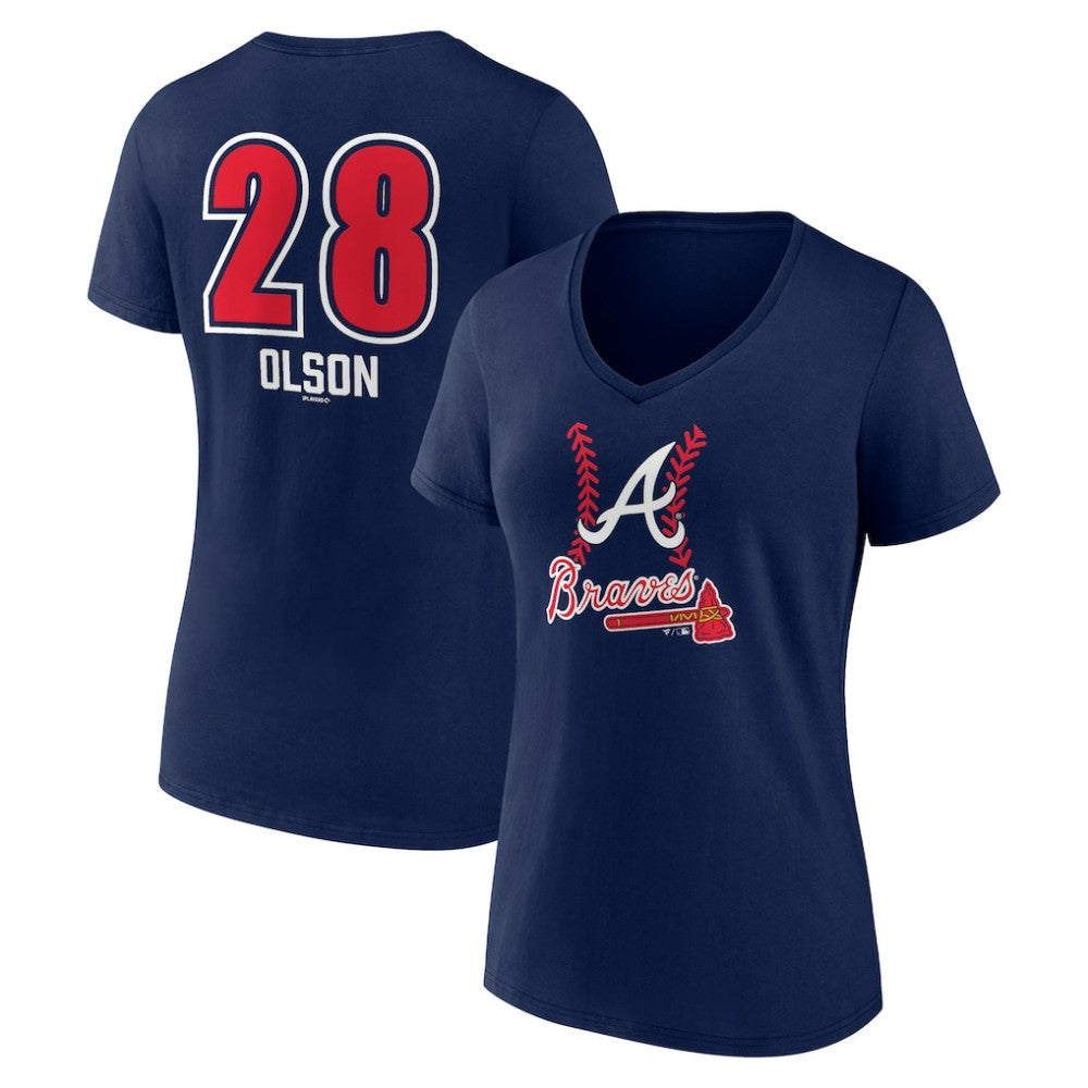 Matt Olson Atlanta Braves Women's Fastball Player Name & Number V-Neck T-Shirt - Navy - MLB Discount