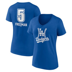 Freddie Freeman Los Angeles Dodgers Women's Fastball Player Name & Number V-Neck T-Shirt - Royal - MLB Discount