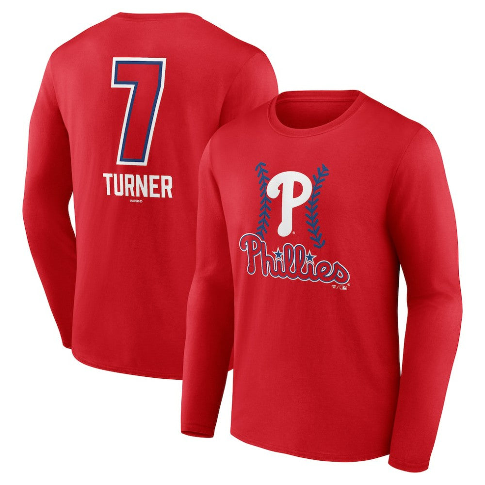 Trea Turner Philadelphia Phillies Fastball Player Name & Number Long Sleeve T-Shirt - Red - MLB Discount