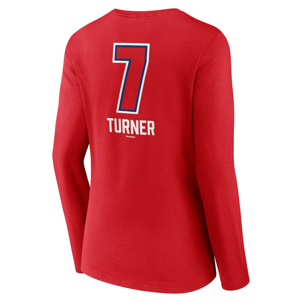 Trea Turner Philadelphia Phillies Women's Fastball Player Name & Number Long Sleeve V-Neck T-Shirt - Red - MLB Lifestyle