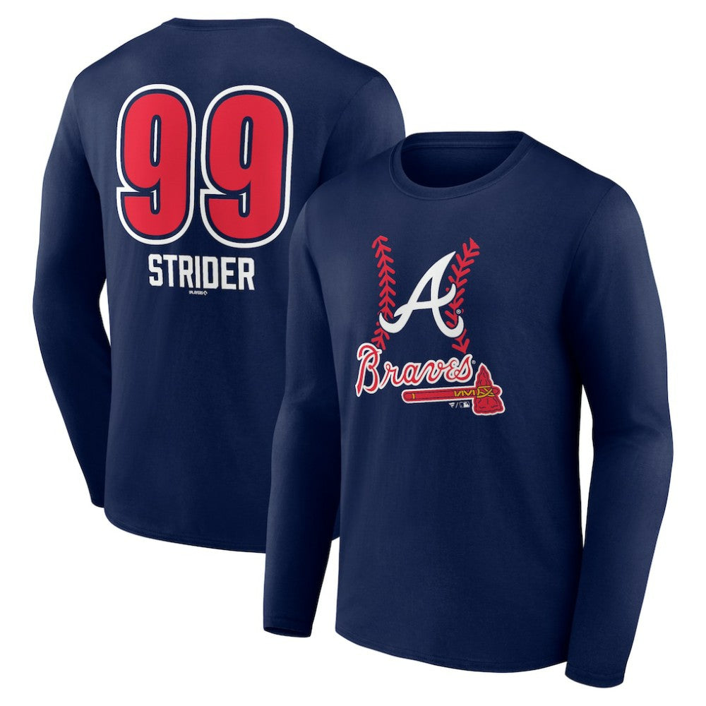 Spencer Strider Atlanta Braves Fastball Player Name & Number Long Sleeve T-Shirt - Navy - MLB on Sale