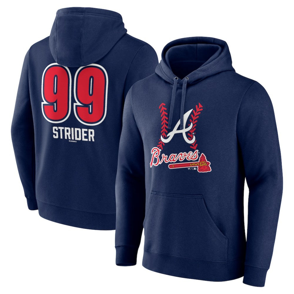 Spencer Strider Atlanta Braves Fastball Player Name & Number Pullover Hoodie - Navy - MLB Discount