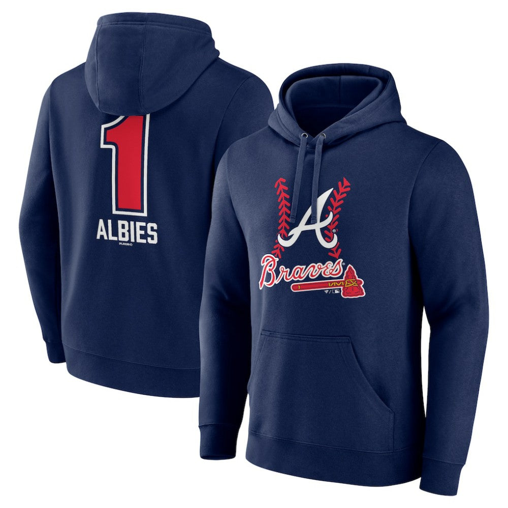 Ozzie Albies Atlanta Braves Fastball Player Name & Number Pullover Hoodie - Navy - MLB on Sale