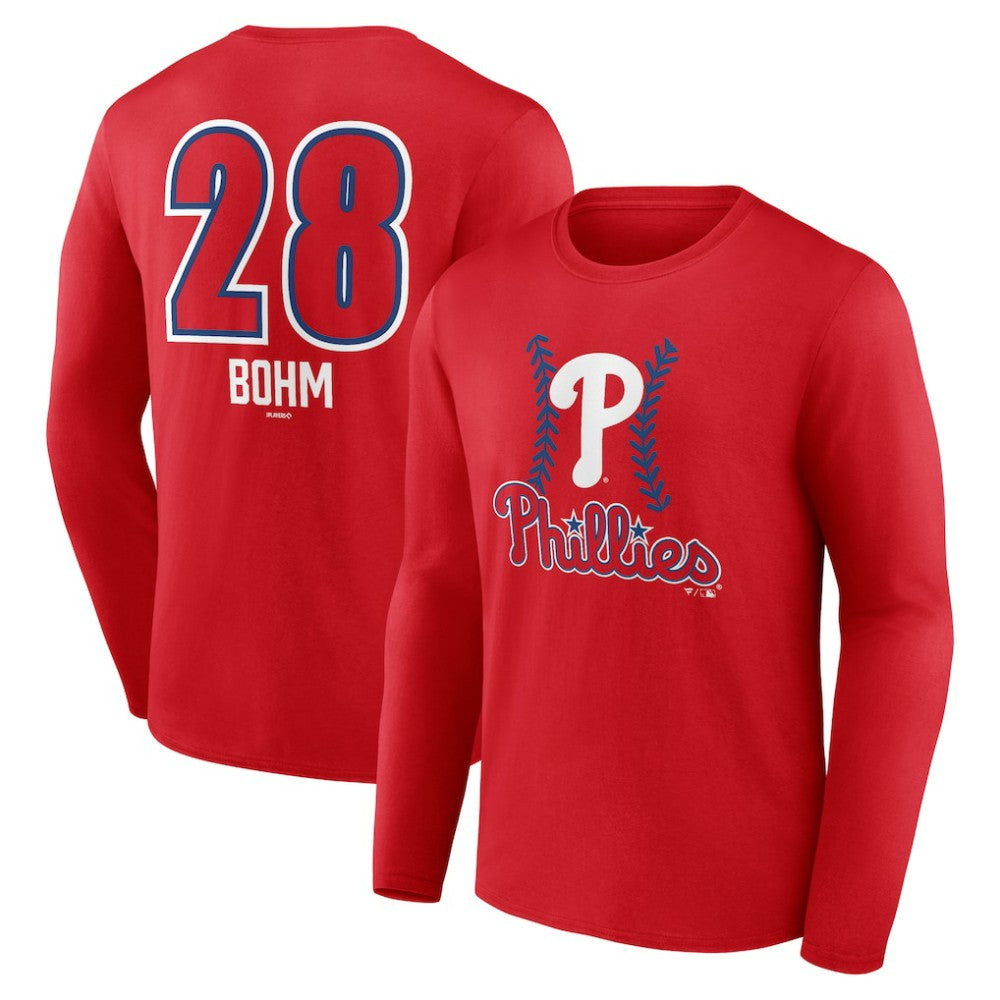 Alec Bohm Philadelphia Phillies Fastball Player Name & Number Long Sleeve T-Shirt - Red - MLB Lifestyle