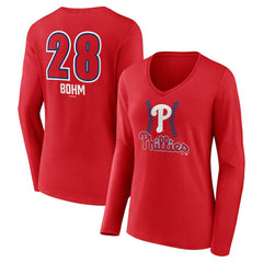 Alec Bohm Philadelphia Phillies Women's Fastball Player Name & Number Long Sleeve V-Neck T-Shirt - Red - MLB Lifestyle