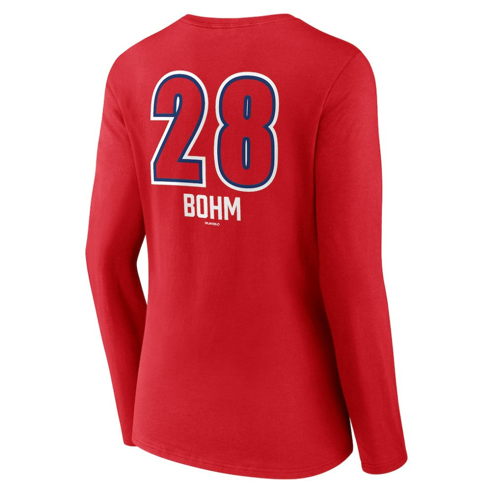 Alec Bohm Philadelphia Phillies Women's Fastball Player Name & Number Long Sleeve V-Neck T-Shirt - Red - MLB Lifestyle