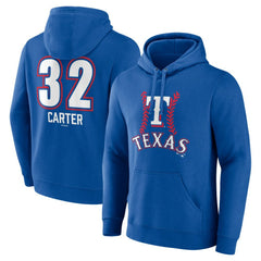 Evan Carter Texas Rangers Fastball Player Name & Number Pullover Hoodie - Royal - MLB on Sale