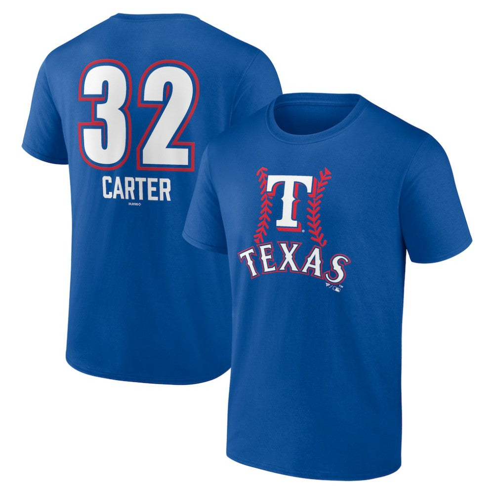 Evan Carter Texas Rangers Fastball Player Name & Number T-Shirt - Royal - MLB Sale