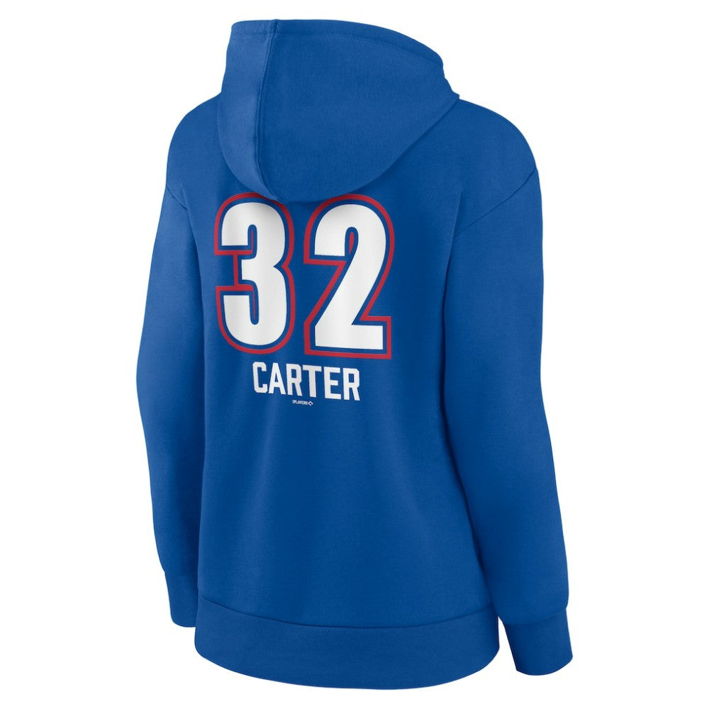 Evan Carter Texas Rangers Women's Fastball Player Name & Number Pullover Hoodie - Royal - MLB on Sale