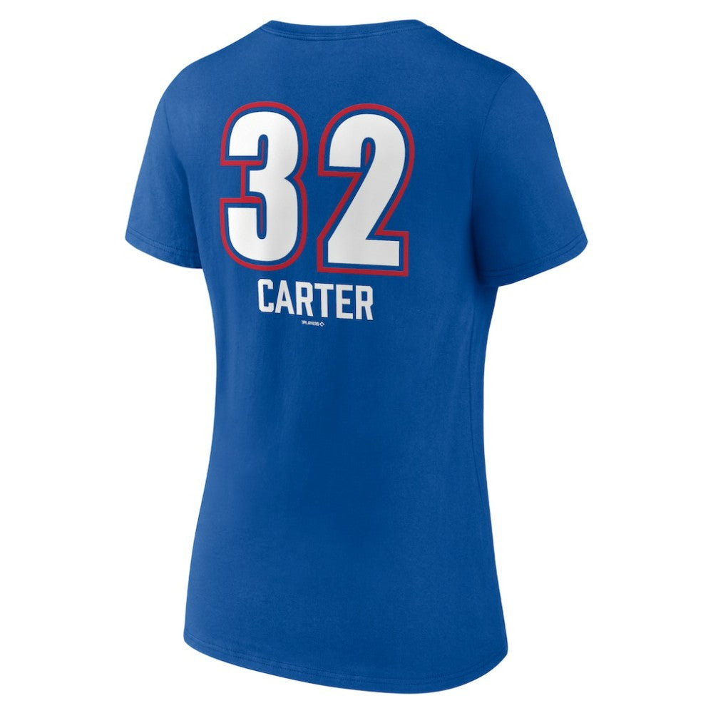 Evan Carter Texas Rangers Women's Fastball Player Name & Number V-Neck T-Shirt - Royal - MLB Lifestyle