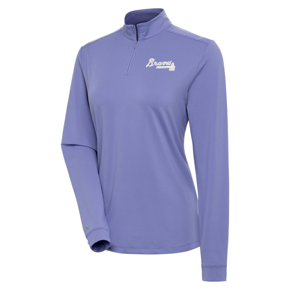 Atlanta Braves Antigua Women's Finish Quarter-Zip Pullover Top - Purple - MLB Lifestyle