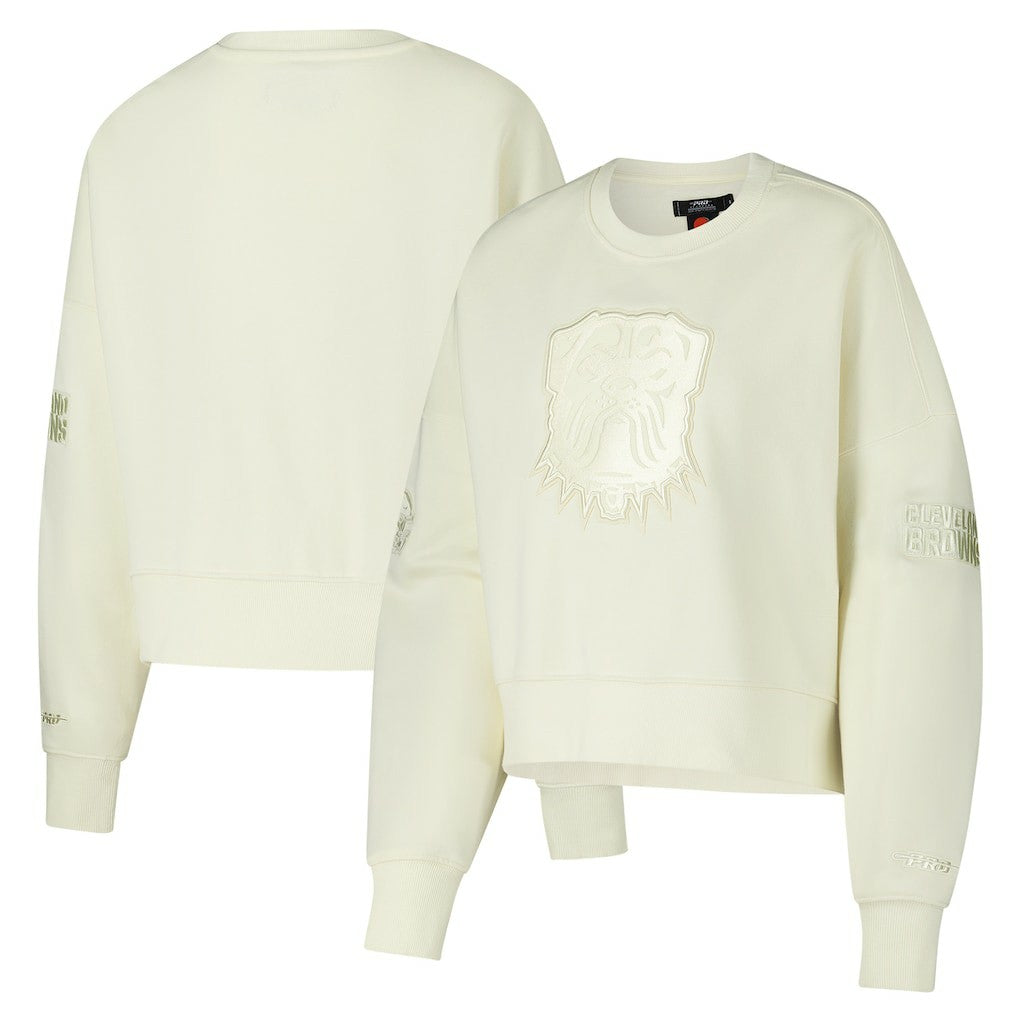 Cleveland Browns Pro Standard Triple Tonal Cropped Fleece Pullover Sweatshirt Cream