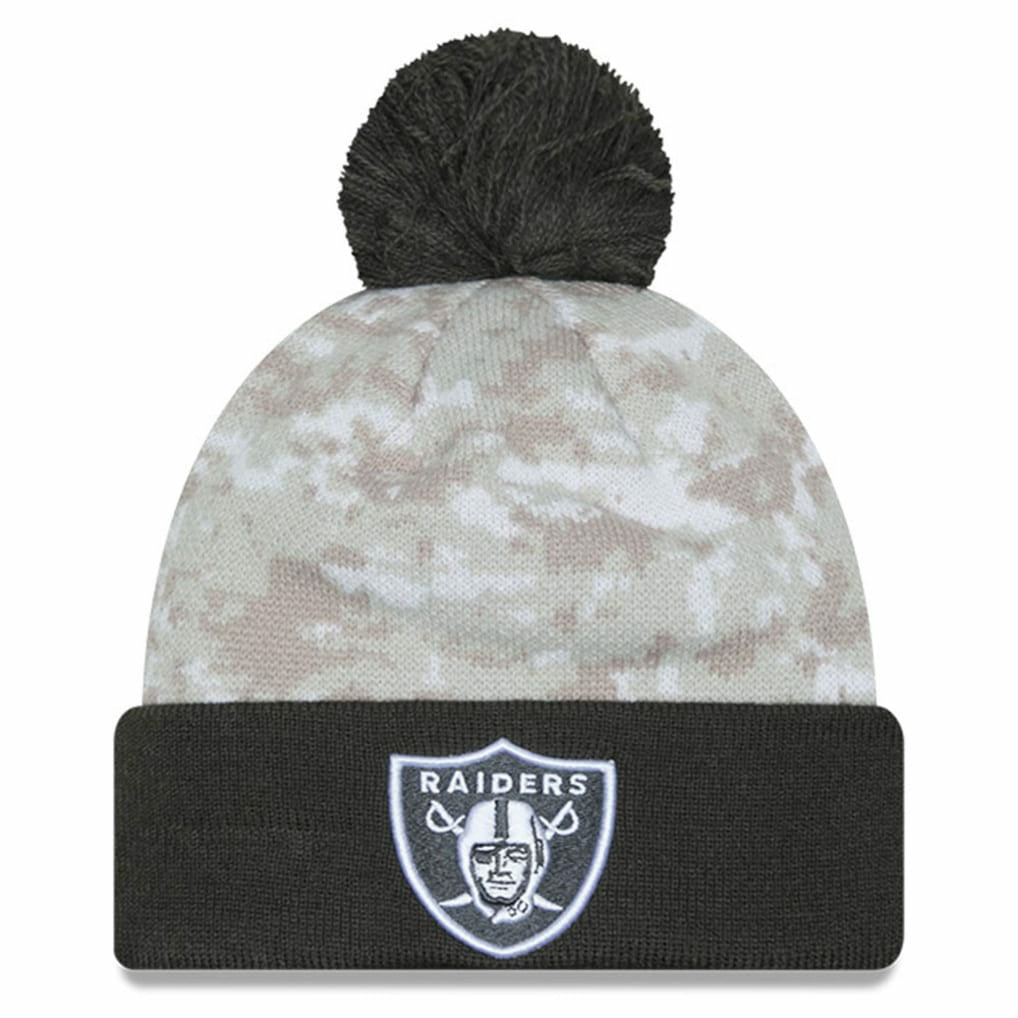 Las Vegas Raiders New Era 2024 Salute To Service Digital Camo Cuffed Knit Hat with Pom White/Graphite