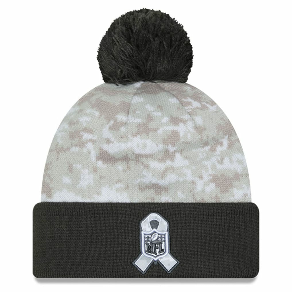 Las Vegas Raiders New Era 2024 Salute To Service Digital Camo Cuffed Knit Hat with Pom White/Graphite