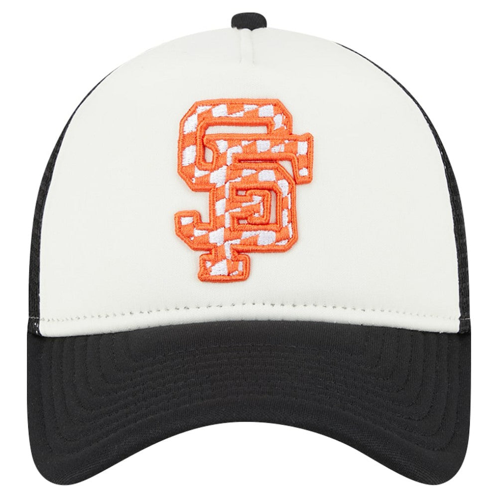 San Francisco Giants New Era Checkered Flag A-Frame Trucker 9FORTY Adjustable Hat - White/Black - New Era Sale