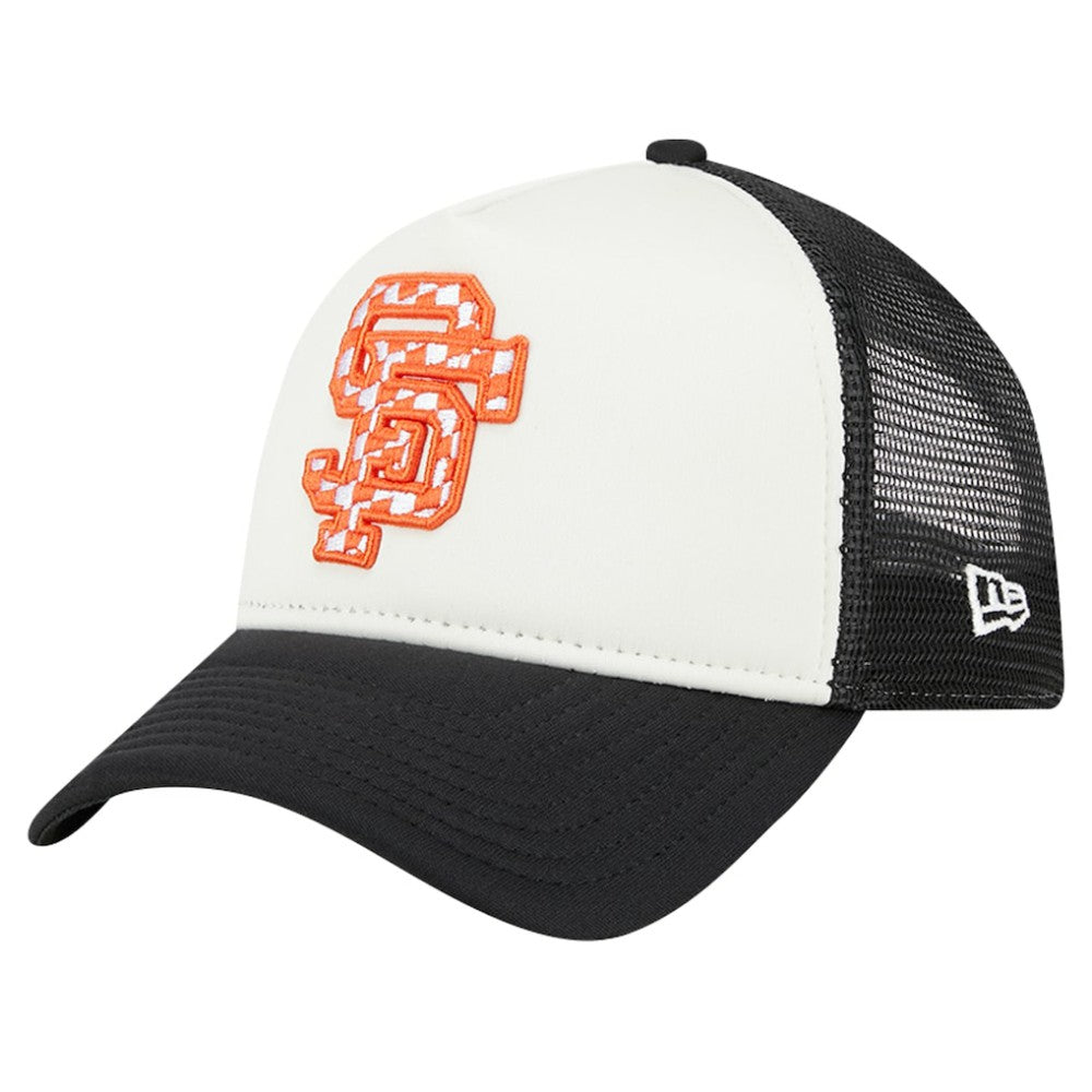 San Francisco Giants New Era Checkered Flag A-Frame Trucker 9FORTY Adjustable Hat - White/Black - New Era Sale