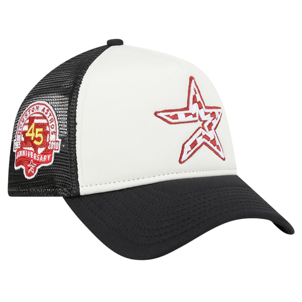 Houston Astros New Era Checkered Flag A-Frame Trucker 9FORTY Adjustable Hat - White/Black - New Era Sale