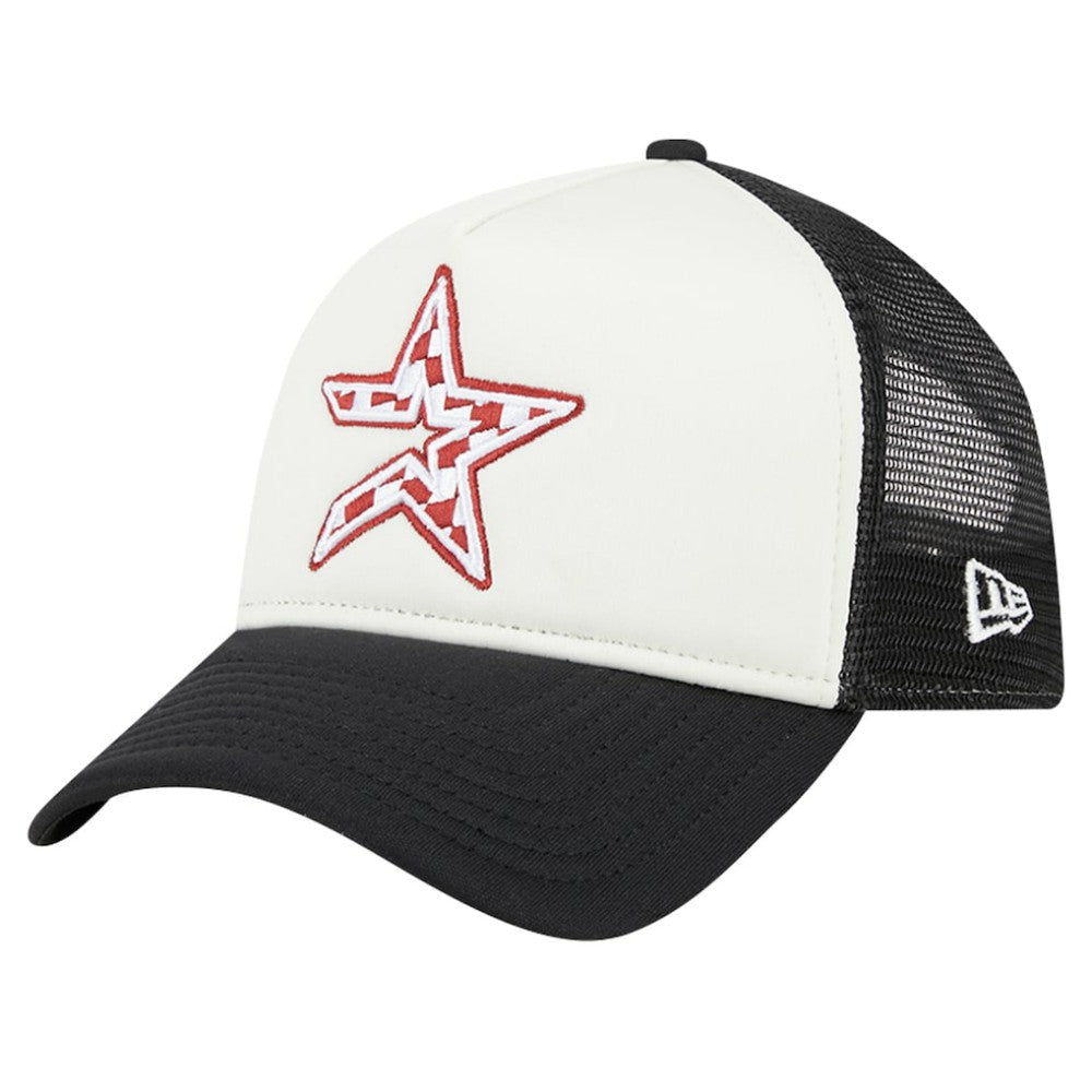 Houston Astros New Era Checkered Flag A-Frame Trucker 9FORTY Adjustable Hat - White/Black - New Era Sale