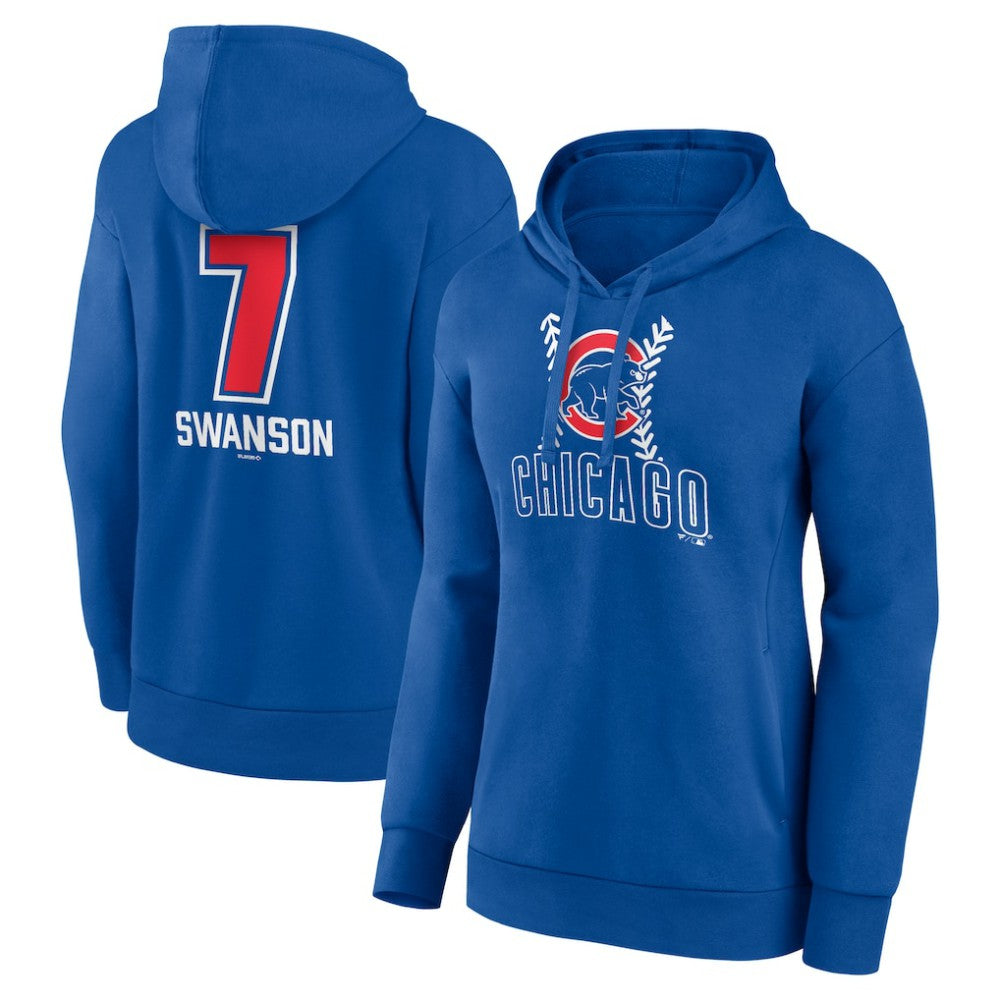 Dansby Swanson Chicago Cubs Women's Fastball Player Name & Number Pullover Hoodie - Royal - MLB Sale